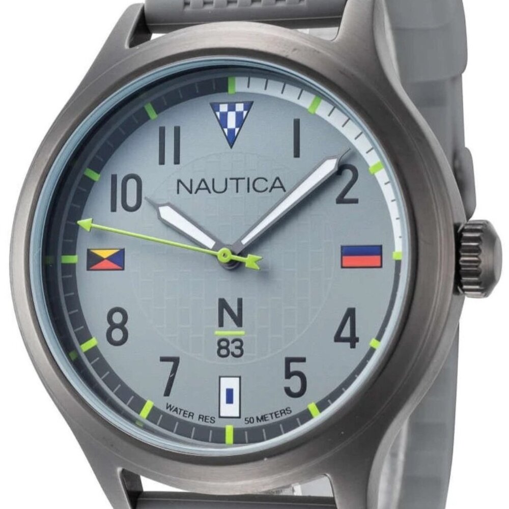 Nautica N83 Crissy Field 43mm Watch, Gray Silicone Band, NEW, NAPCFS914